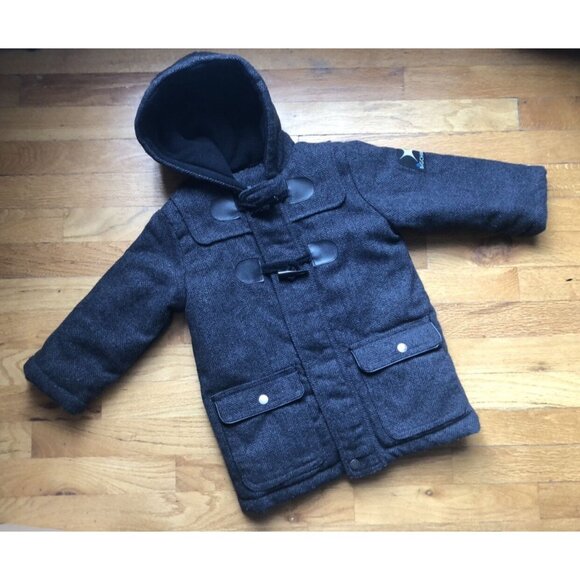 Black Grey Hooded Toggle Coat Size 3T - Picture 1 of 8